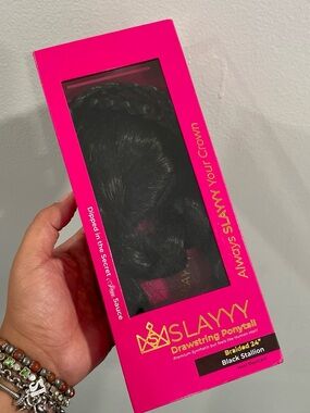 SLAYYY Drawstring Ponytail - Bright Hot Pink Box (Black Stallion)